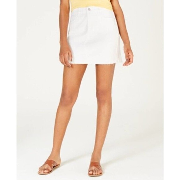 Jr525 Celeb Pink White Juniors Denim Raw Hem Mini Skirt Sz 13/31 - Picture 1 of 3